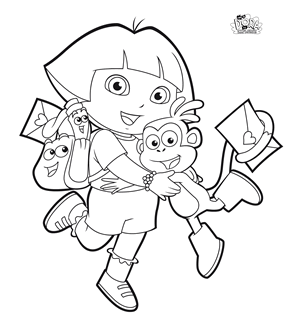 dora coloring page with boots and backpack