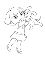 Dora with dog jumping