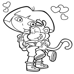 coloring pages boots hugging dora