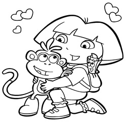 valentines dora and boots coloring page